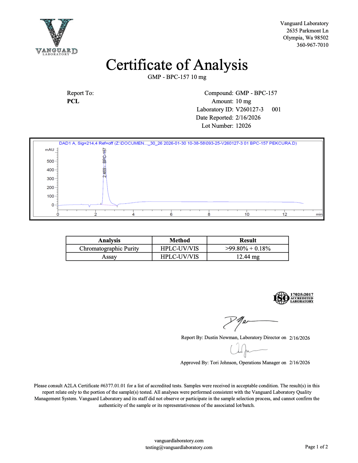 V260127-3 GMP BPC-157 10mg Report 001